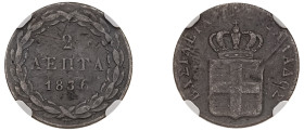 Greece, King Otto, 1832-1862. 2 Lepta, 1836, First Type, Athens mint (KM14; Divo 25d).

Uniform brown patina and wear, a few scratches on both sides. ...