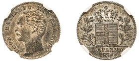 Greece, King Otto, 1832-1862. 1/4 Drachma, 1855, Second Type, Vienna mint (KM33; Divo 17b).

A superb example with razor sharp details and underlyin...