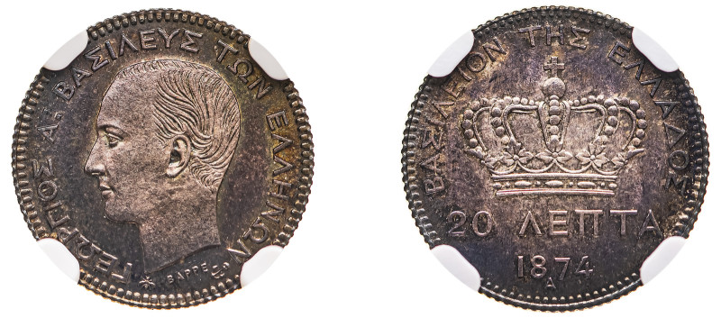 Greece, King George I, 1863-1913. 20 Lepta, 1874 A, First Type, Paris mint (KM44...