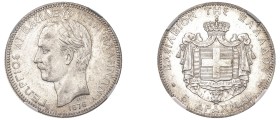Greece, King George I, 1863-1913. 5 Drachmai, 1876 A, First Type, Paris mint (KM46; Divo 50b; IV10; Dav. 117).

Exceptional cartwheel toning with go...