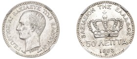 Greece, King George I, 1863-1913. 50 Lepta, 1883 A, First Type, Paris mint (KM37; Divo 55c; IV2).

A sharp example with exceptional luster.

Grade...