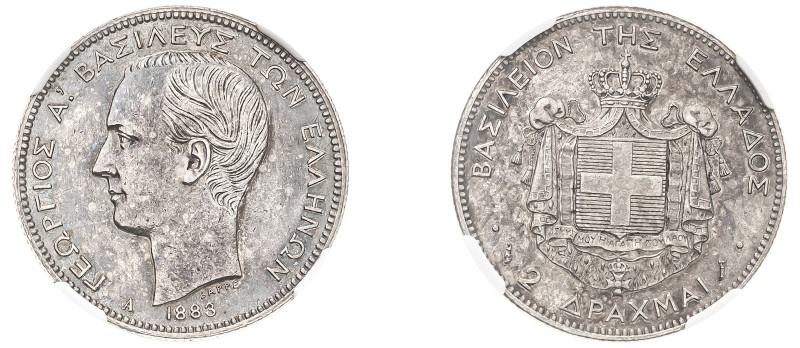 Greece, King George I, 1863-1913. 2 Drachmai, 1883 A, First Type, Paris mint (KM...