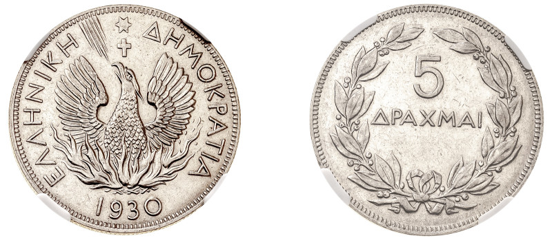 Greece, First Republic, 1924-1935. 5 Drachmai, 1930, Brussels mint (KM71.2; Divo...