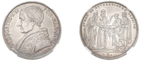 Italian States, Papal States, Gregorius XVI, 1831-1846. Scudo, AN. I (1831) B, Bologna mint (KM1315.1; Dav. 191).

Steel grey tone with golden highlig...