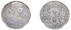Mexico, Charles IV, 1788-1808. 8 Reales, 1793 Mo FM, Mexico City mint (KM109).

Lustrous example with steel grey tone.

Graded AU58 NGC.