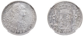 Mexico, Charles IV, 1788-1808. 8 Reales, 1796 Mo FM, Mexico City mint (KM109).

Steel grey tone with reflective surfaces and sharp strike.

Graded AU5...