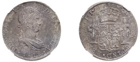 Mexico, Ferdinand VII, 1808-1821. 8 Reales, 1818 Mo JJ, Mexico City mint (KM111).

Deep grey tone particularly on obverse, iridescent patina on revers...
