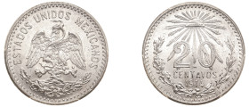 Mexico, Republic, 1823-. 20 Centavos, 1914 M, Mexico City mint (KM435).

A lustrous example, as struck.

Graded MS65 PCGS.