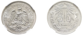 Mexico, Republic, 1823-. 50 Centavos, 1918 M, Large size, Mexico City mint (KM445).

Lustrous example with steel grey tone.

Graded MS64 NGC.