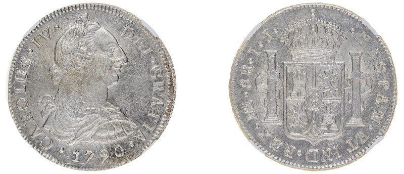 Peru, Charles IV, 1788-1808. 8 Reales, 1790 Lima IJ, Lima mint (KM87).

Steel ...