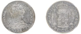 Peru, Charles IV, 1788-1808. 8 Reales, 1790 Lima IJ, Lima mint (KM87).

Steel grey tone with sharp details and reflective reverse surfaces.

Grade...