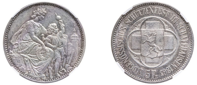 Switzerland, Federal State, 1848-. 5 Francs, 1865, Schaffhausen Shooting Festiva...