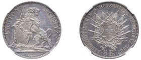 Switzerland, Federal State, 1848-. 5 Francs, 1867, Schwyz Shooting Festival, Bern mint (KM-XS9; Dav. 383).

Attractive steel tone with underlying blue...