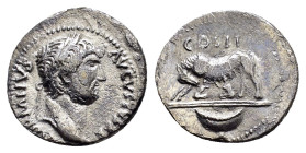 CELTIC. Danube Region. Imitating Hadrian.(2nd Century).Denarius.

Obv : Laureate head of Hadrian right.

Rev : She-wolf standing left, head reverted, ...