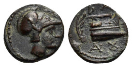 KINGS of MACEDON. Demetrios I Poliorketes (306-283 BC).Salamis.Ae.

Obv : Helmeted head of Athena right.

Rev : BA.
Prow right; aphlaston to left, mon...