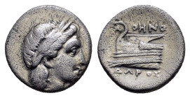 BITHYNIA. Kios.(Circa 350-300 BC).Hemidrachm.

Obv : KIA.
Laureate head of Apollo right.

Rev : AΘHNOΔΩPOΣ.
Prow of galley left, ornamented with star;...