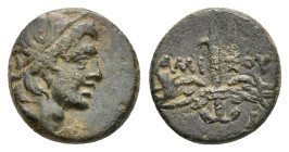 PONTOS. Amisos. Time of Mithradates VI.(Circa 105-85 BC). Ae.

Obv : Head of Perseus right, wearing a winged helmet.

Rev : AMI-ΣOY.
Winged harpa.
SNG...
