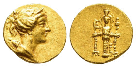 IONIA. Ephesos.(Circa 123-119 BC).GOLD Stater.

Obv : Draped bust of Artemis right, wearing stephane, and with bow and quiver over shoulder.

Rev ...