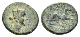PHRYGIA. Amorion. (2nd-1st century BC). Ae.

Obv :Turreted head of Tyche, right.

Rev :ΑΜΟΡΙΑΝΩΝ ΚΛƐΑΡ.
Lion leaping on kerykeion right ; monogram to ...