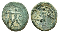 PISIDIA. Etenna.(1st century BC).Ae.

Obv : Two men standing side by side; the left brandishing double-axe, the right sickle.

Rev : ET - EN.
Nymph ad...