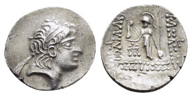 KINGS of CAPPADOCIA.(Circa 220-163 BC). Barbaric imitation.Drachm.

Obv : Diademed head right.

Rev : Barbaric figure of Athena to left, barbaric lett...