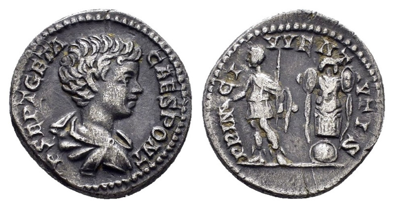 GETA (Caesar, 198-209).Rome.Denarius. 

Obv : P SEPT GETA CAES PONT.
Bareheaded ...