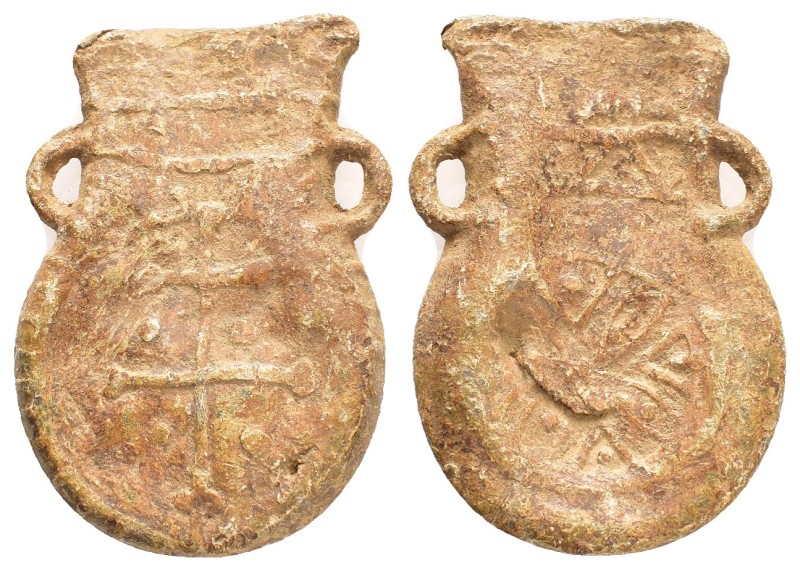 ANCIENT BYZANTINE PILGRIM'S HOLY WATER AMPULLA.(14th-15th century).Pb.

Condit...