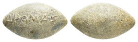 ANCIENT GREEK SLING BULLET.(4th–3rd centuries BC).Pb.

Condition : Good very fine.

Weight : 46.4 gr
Diameter : 35 mm