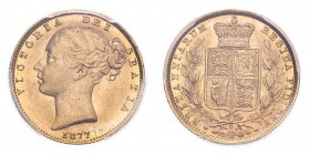 AUSTRALIA. Victoria, 1837-1901. Gold Sovereign 1877-S, Sydney. 7.99 g. In US plastic holder, graded PCGS MS63, certification number 34180929.