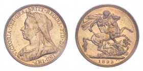 AUSTRALIA. Victoria, 1837-1901. Gold Sovereign 1893-M, Melbourne. 7.99 g. In US plastic holder, graded PCGS MS62, certification number 10223192.
