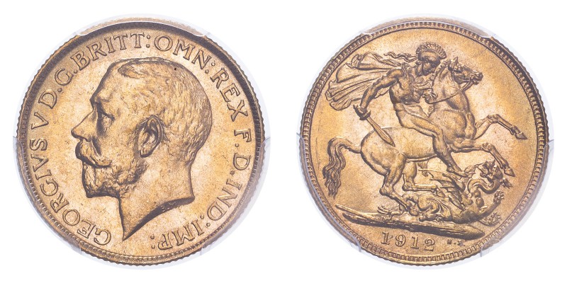 AUSTRALIA. George V, 1910-36. Gold Sovereign 1912-S, Sydney. 7.99 g. In US plast...