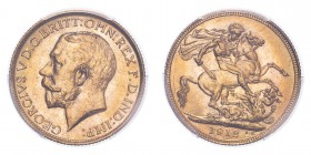 AUSTRALIA. George V, 1910-36. Gold Sovereign 1912-S, Sydney. 7.99 g. In US plastic holder, graded PCGS MS64, certification number 26575046.