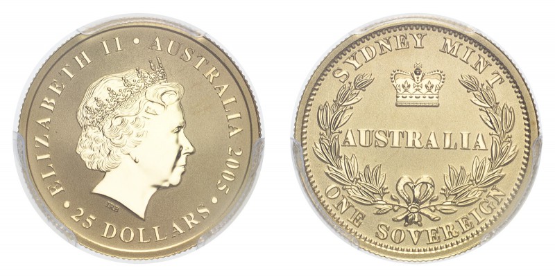 AUSTRALIA. Elizabeth II, 1952-. Gold Sovereign 2005, Sydney. 7.99 g. In US plast...