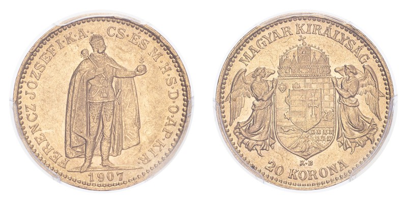 AUSTRIA. Franz Josef I, 1848-1916. Gold 20 Corona 1907-KB, Kremnitz. 6.78 g. Frü...