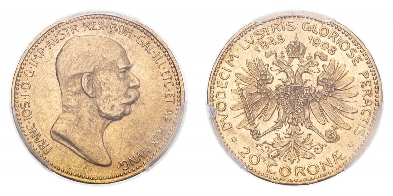 AUSTRIA. Franz Josef I, 1848-1916. Gold 20 Corona 1908, Vienna. 6.45 g. Frühwald...