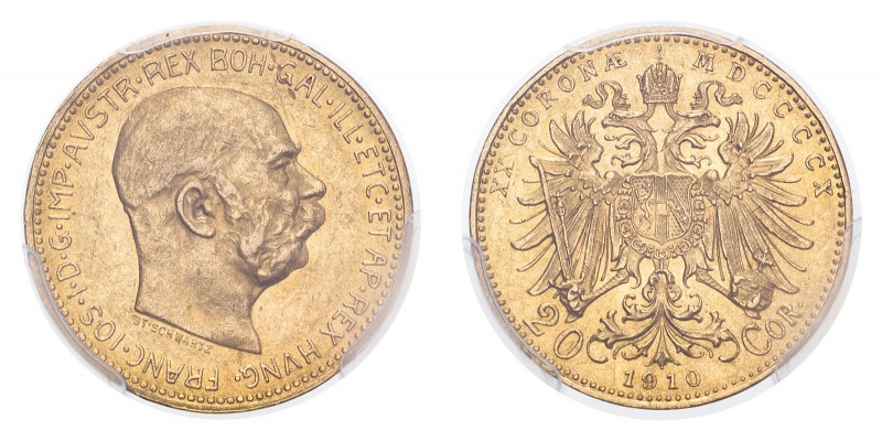 AUSTRIA. Franz Josef I, 1848-1916. Gold 20 Corona 1910, Vienna. 6.45 g. Frühwald...