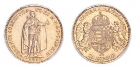 AUSTRIA. Franz Josef I, 1848-1916. Gold 20 Corona 1914-KB, Kremnitz. 6.78 g. Frühwald 2078, Herinek 375, Novotný 138, Friedberg 250. In US plastic hol...