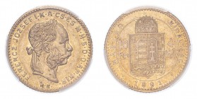 AUSTRIA. Franz Josef I, 1848-1916. Gold 10 Francs 1891-KB, Kremnitz. 3.23 g. Frühwald 1766, Herinek 315, Novotný 125, Friedberg 248. In US plastic hol...