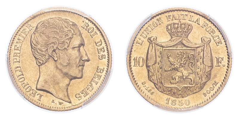BELGIUM. Leopold I, 1831-65. Gold 10 Francs 1850, 3.23 g. KM-18; Fr-408. In US p...