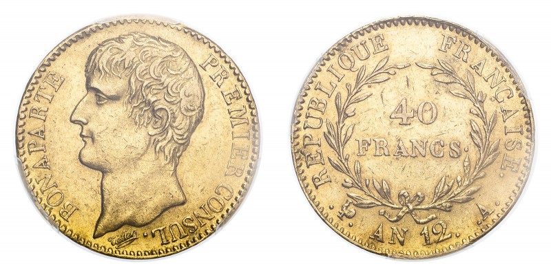 FRANCE. First Republic, 1792-1804. Gold 40 Francs An 12-A (1803/04), Paris. 12.9...