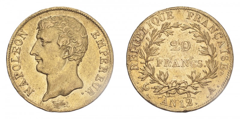 FRANCE. Napoleon I, 1804-14, 1815. Gold 20 Francs An 12-A (1803/04), Paris. 6.45...