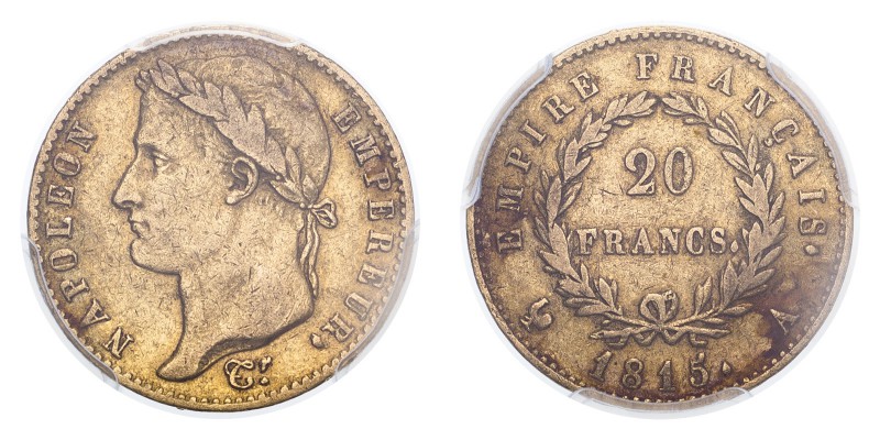 FRANCE. Napoleon I, 1804-14, 1815. Gold 20 Francs 1815-A, Paris. Hundred Days. 6...