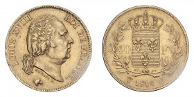 FRANCE. Louis XVIII, 1814-24. Gold 40 Francs 1818-W, Lille. 12.9 g. Gad-1092; Fr-536. EF.