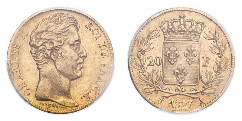 FRANCE. Charles X, 1824-30. Gold 20 Francs 1827-A, Paris. 6.45 g. Gad-1029; Fr-5...