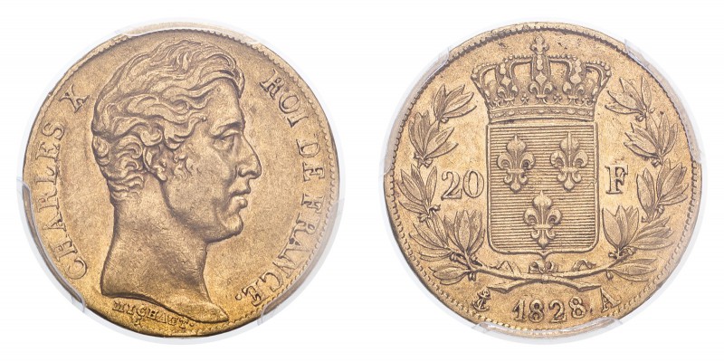 FRANCE. Charles X, 1824-30. Gold 20 Francs 1828-A, Paris. 6.45 g. Gad-1029; Fr-5...