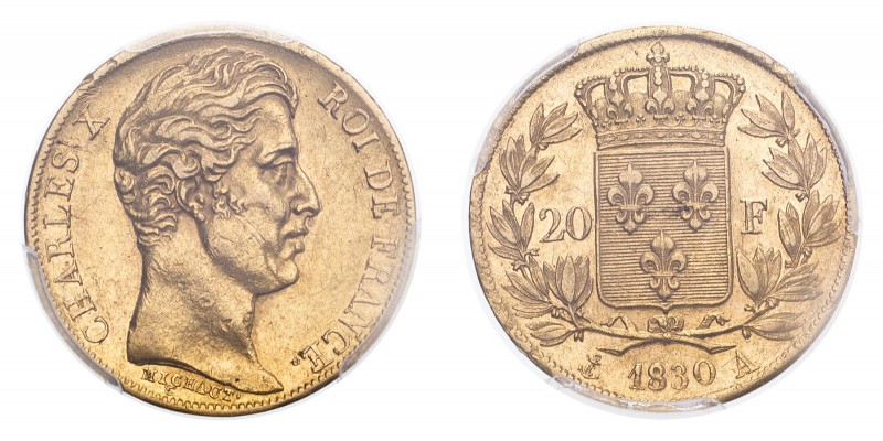 FRANCE. Charles X, 1824-30. Gold 20 Francs 1830-A, Paris. 6.45 g. Gad-1029; Fr-5...