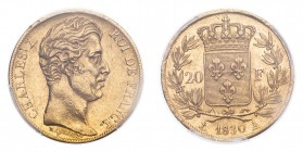 FRANCE. Charles X, 1824-30. Gold 20 Francs 1830-A, Paris. 6.45 g. Gad-1029; Fr-549. In US plastic holder, graded PCGS AU55, certification number 35718...