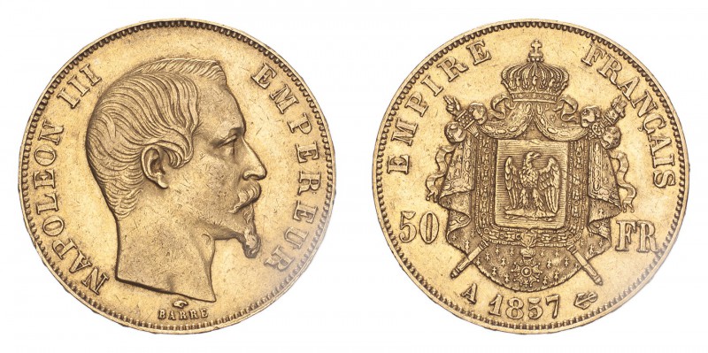 FRANCE. Napoleon III, 1852-70. Gold 50 Francs 1857-A, Paris. 16.13 g. Gad-1111; ...