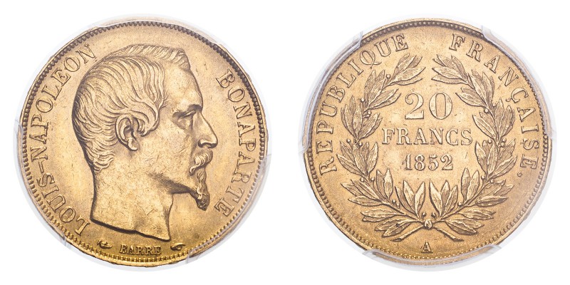 FRANCE. Napoleon III, 1852-70. Gold 20 Francs 1852-A, Paris. 6.45 g. Gad-1060; F...