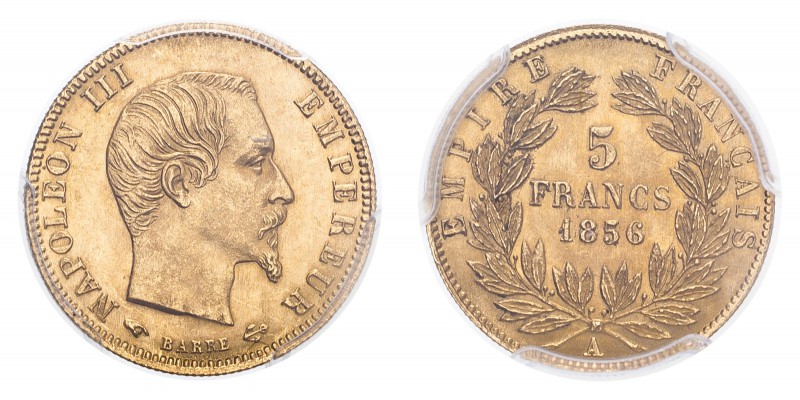 FRANCE. Napoleon III, 1852-70. Gold 5 Francs 1856-A, Paris. 1.61 g. Gad-1001; Fr...